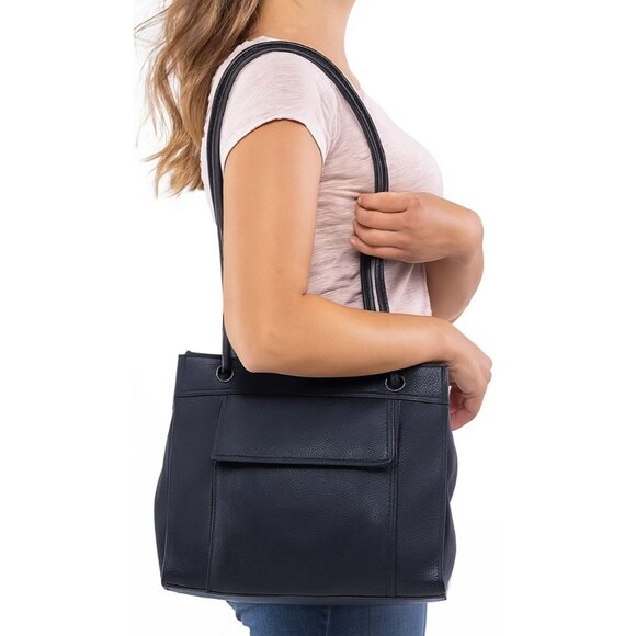 Giani Bernini Shoulder Bag Handbag Leather Navy Satchel Purse WOMEN'S WOMAN'S - Picture 1 of 13